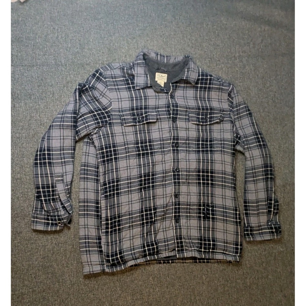 Vitage LL Bean Plaid Fleece Lined Flannel Jacket mens Large Traditional Fit Warm
